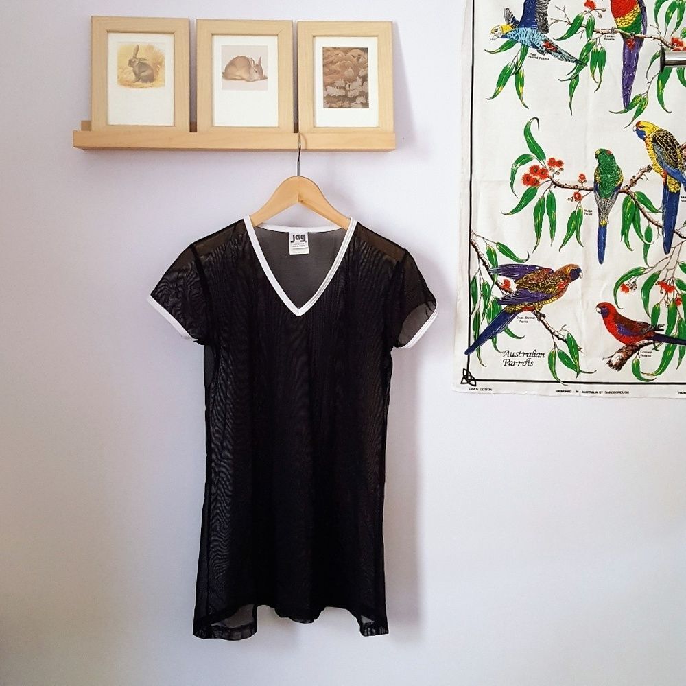 Vintage Sheer Mesh V-Neck T-Shirt Size S